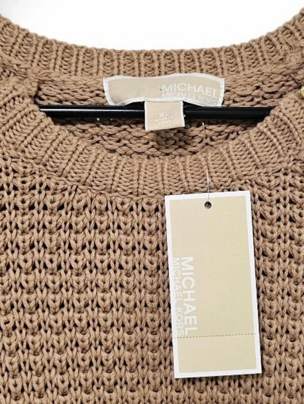 Michael Kors Dark Camel Heavy Knit Sweater Zipper Detail NWT Size XL